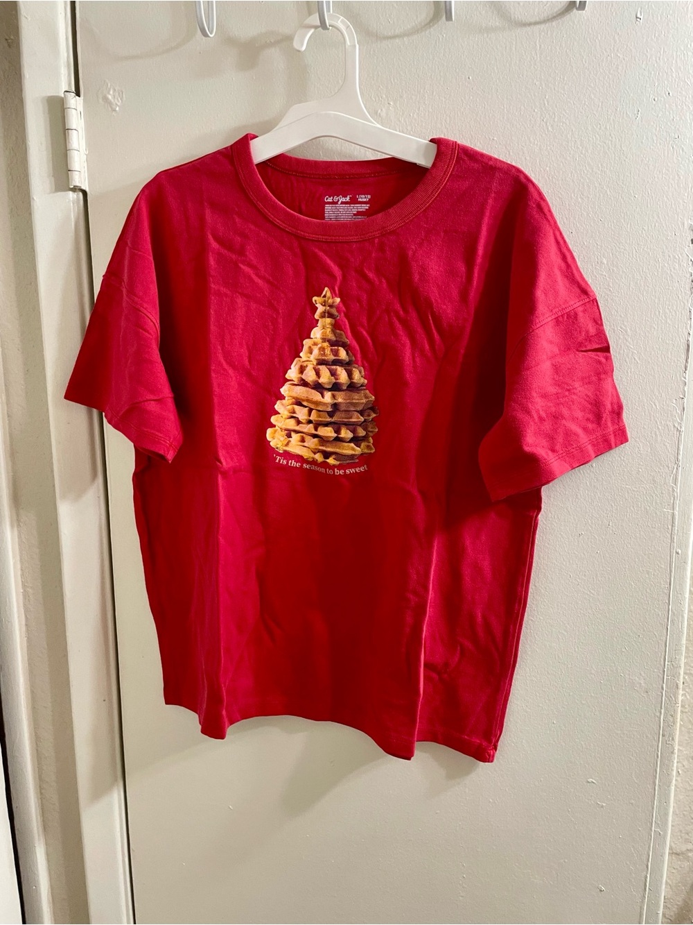 Kids Red Holiday Waffle Tree Graphic Tee Cat & Jack Boys Large Size Husky 10/12